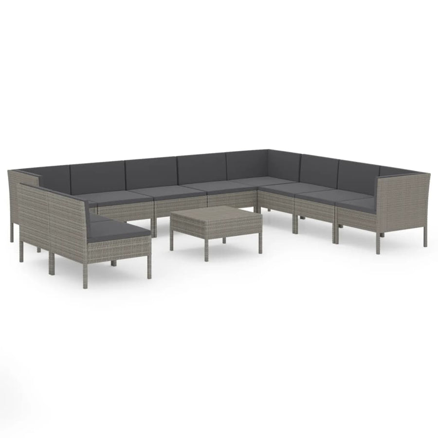 -Delige Loungeset Met Kussens Poly Rattan Grijs 7x midden + 3x hoek + Tafel