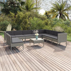 -Delige Loungeset Met Kussens Poly Rattan Grijs 7x midden + 3x hoek + Tafel