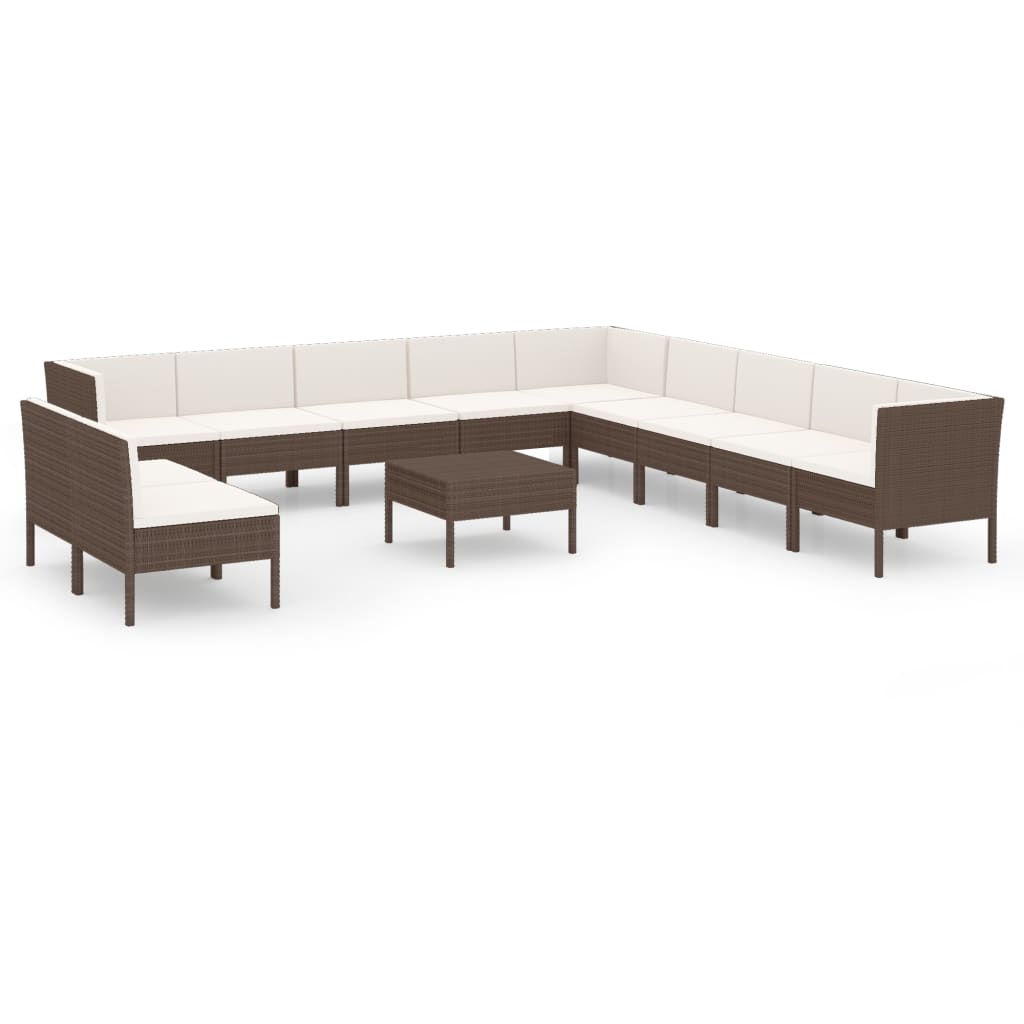 12-Delige Loungeset Met Kussens Poly Rattan Bruin 1