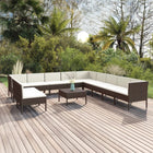 2-Delige Loungeset Met Kussens Poly Rattan Bruin 3x hoek + 8x midden + Tafel