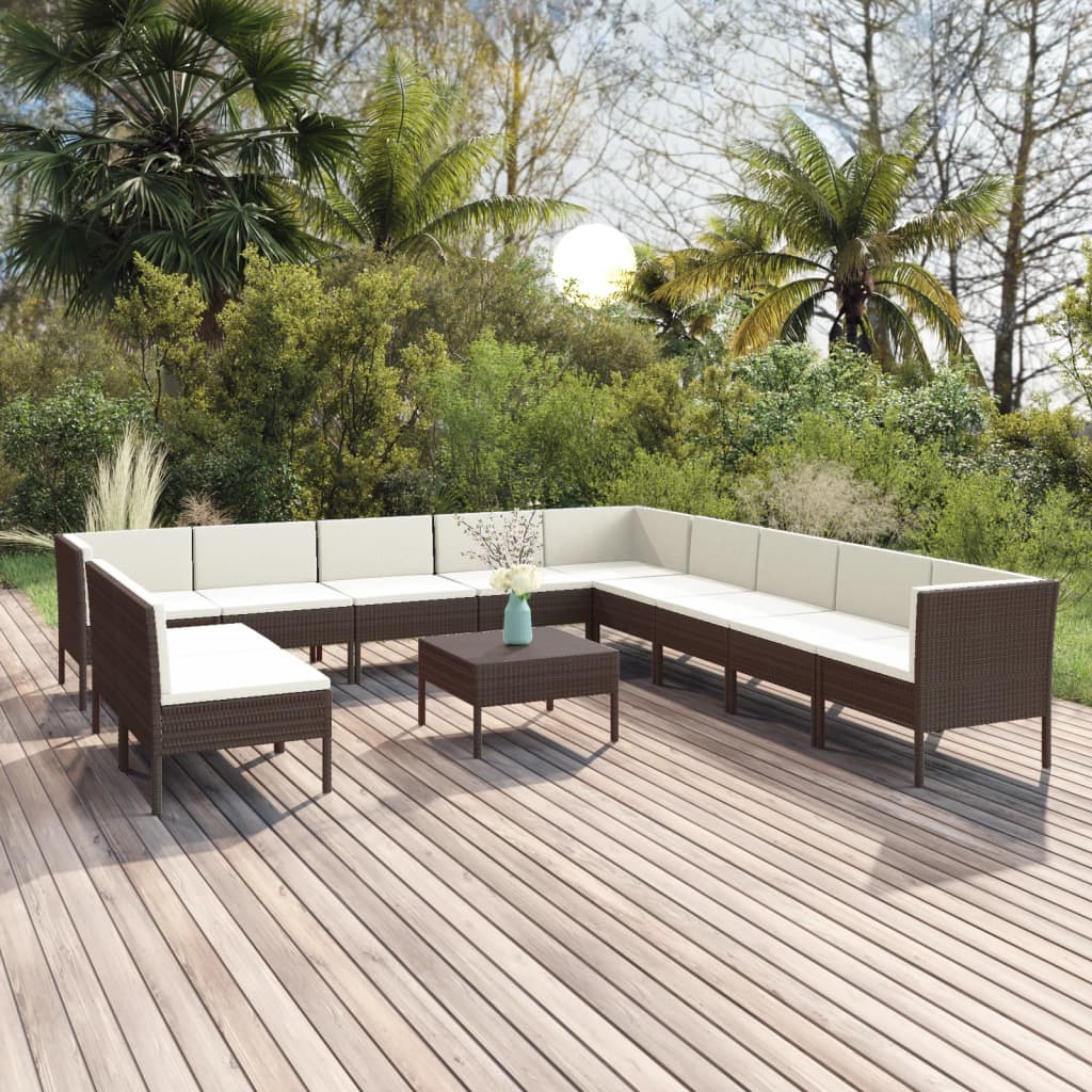 12-Delige Loungeset Met Kussens Poly Rattan Bruin 1