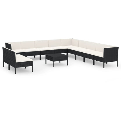 12-Delige Loungeset Met Kussens Poly Rattan Zwart 1