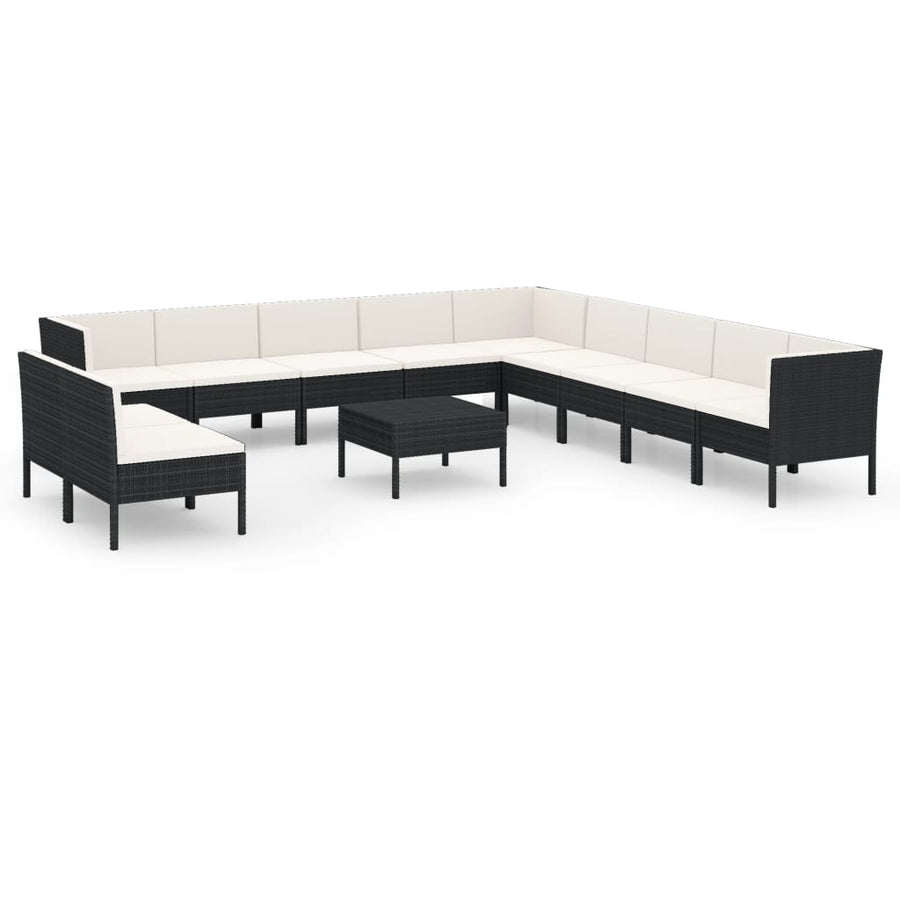 12-Delige Loungeset Met Kussens Poly Rattan Zwart 1