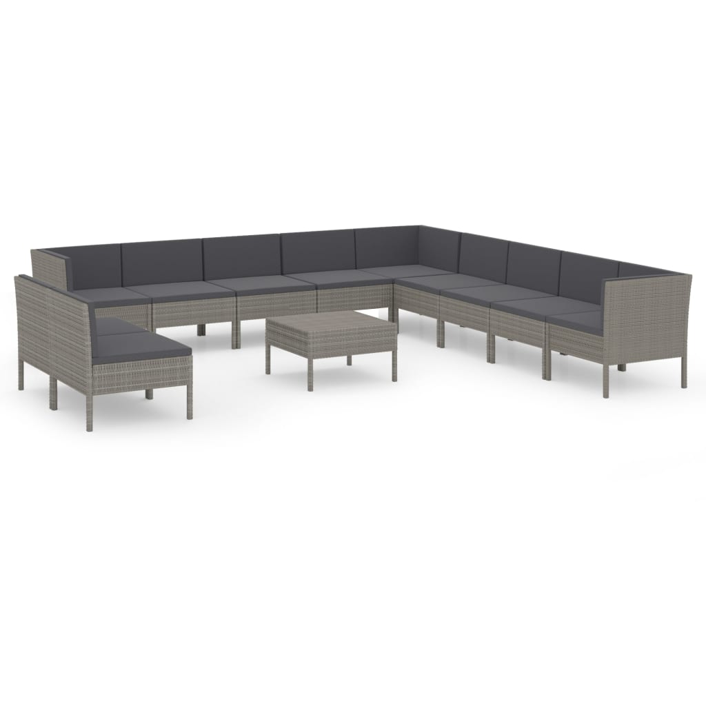 12-Delige Loungeset Met Kussens Poly Rattan Grijs 1