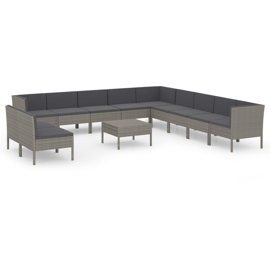 12-Delige Loungeset Met Kussens Poly Rattan Grijs 1