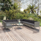 2-Delige Loungeset Met Kussens Poly Rattan Grijs 3x hoek + 8x midden + Tafel