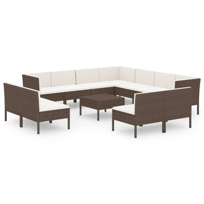 12-Delige Loungeset Met Kussens Poly Rattan Bruin 1
