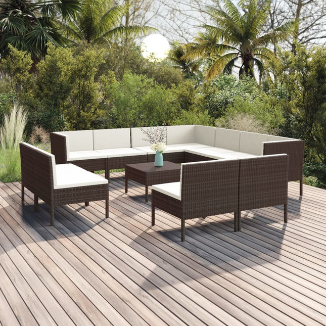 2-Delige Loungeset Met Kussens Poly Rattan Bruin 8x midden + 3x hoek + Tafel