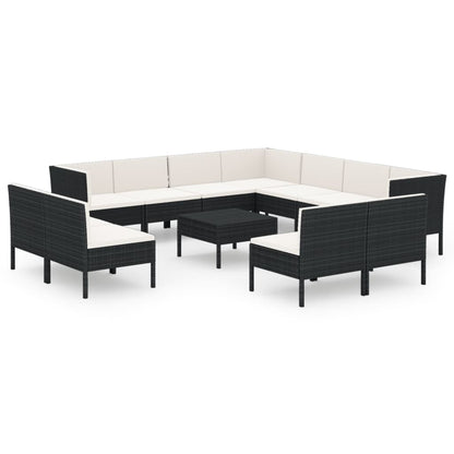 12-Delige Loungeset Met Kussens Poly Rattan Zwart 1