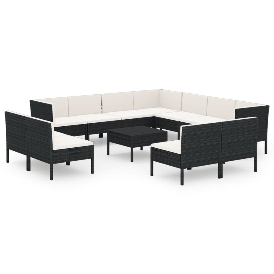 12-Delige Loungeset Met Kussens Poly Rattan Zwart 1