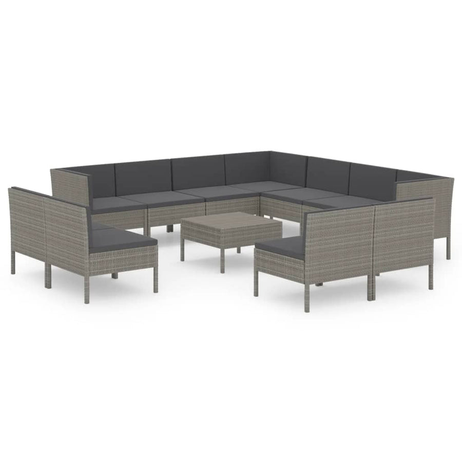 12-Delige Loungeset Met Kussens Poly Rattan Grijs 1