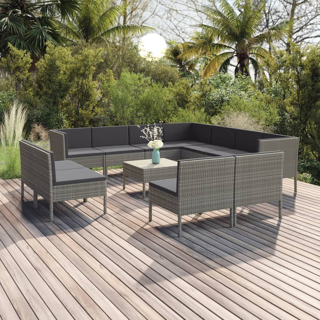 2-Delige Loungeset Met Kussens Poly Rattan Grijs 8x midden + 3x hoek + Tafel