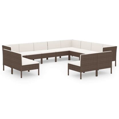 12-Delige Loungeset Met Kussens Poly Rattan Bruin 1