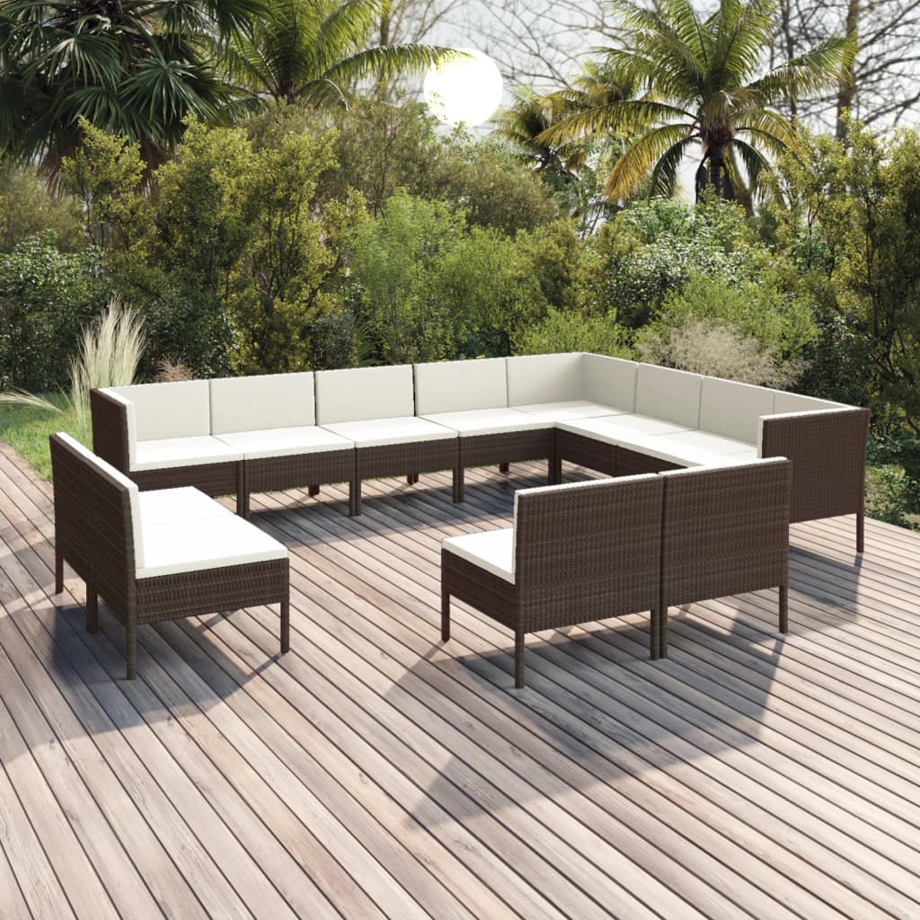 12-Delige Loungeset Met Kussens Poly Rattan Bruin 1
