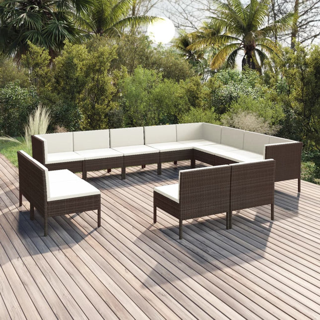 2-Delige Loungeset Met Kussens Poly Rattan Bruin 3x hoek + 9x midden