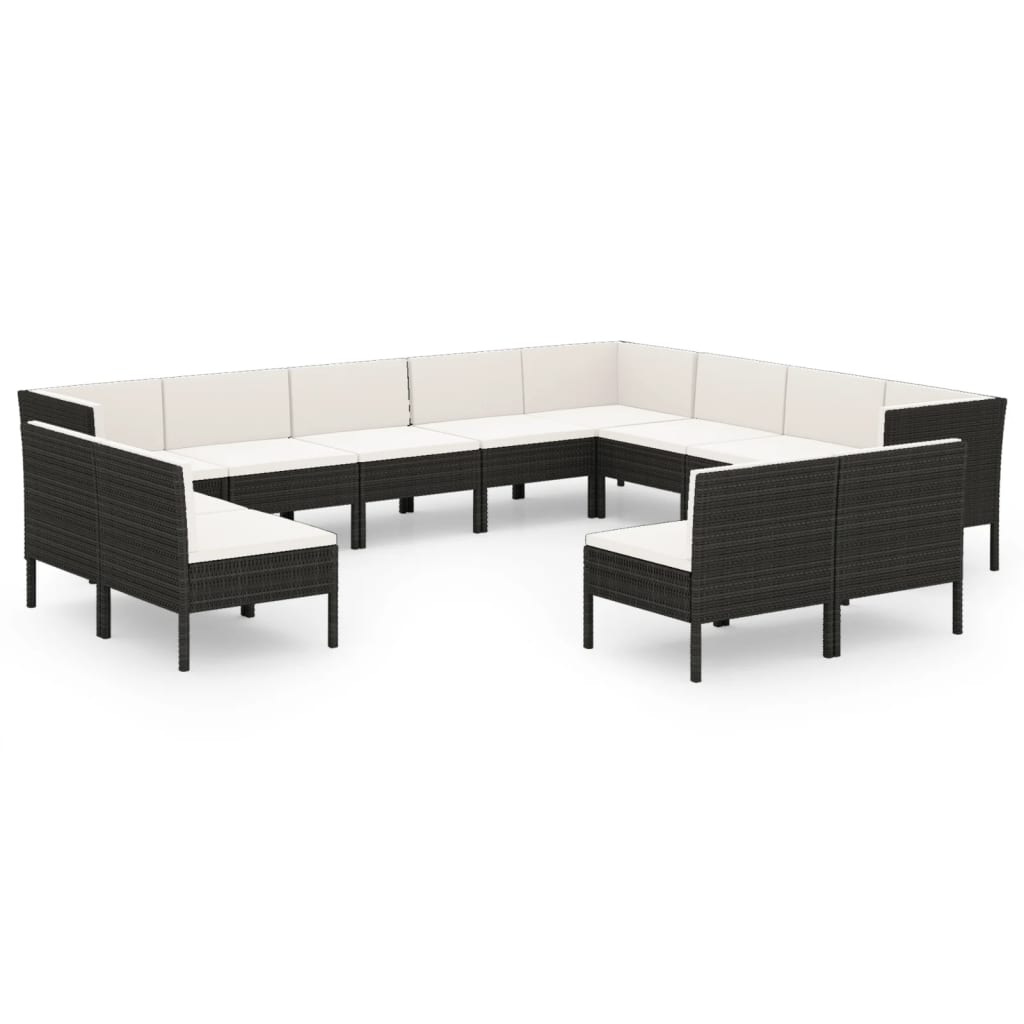 12-Delige Loungeset Met Kussens Poly Rattan Zwart 1