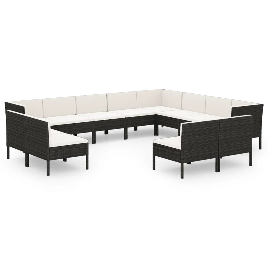 12-Delige Loungeset Met Kussens Poly Rattan Zwart 1