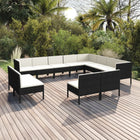 2-Delige Loungeset Met Kussens Poly Rattan Zwart 3x hoek + 9x midden