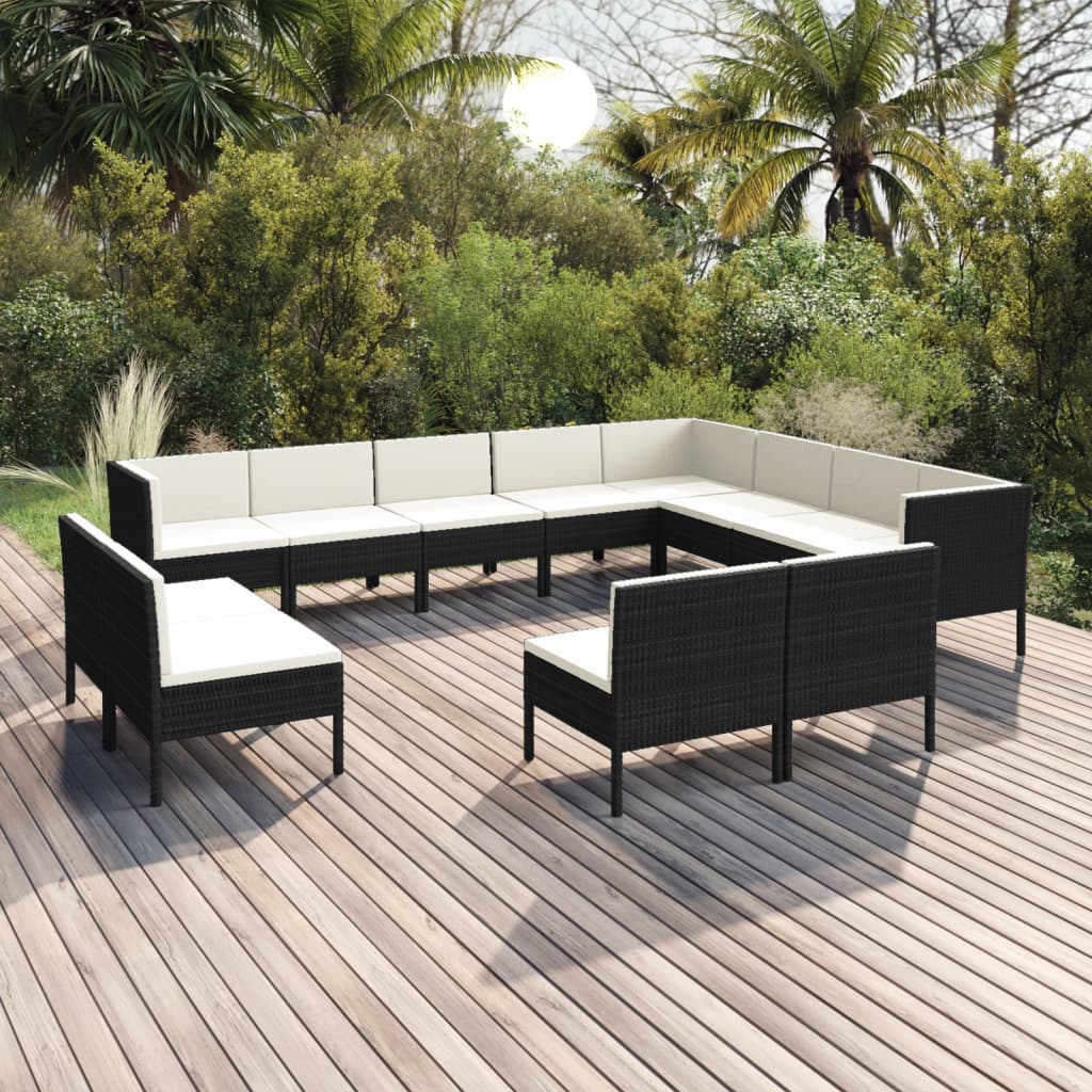 12-Delige Loungeset Met Kussens Poly Rattan Zwart 1