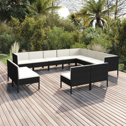 12-Delige Loungeset Met Kussens Poly Rattan Zwart 1
