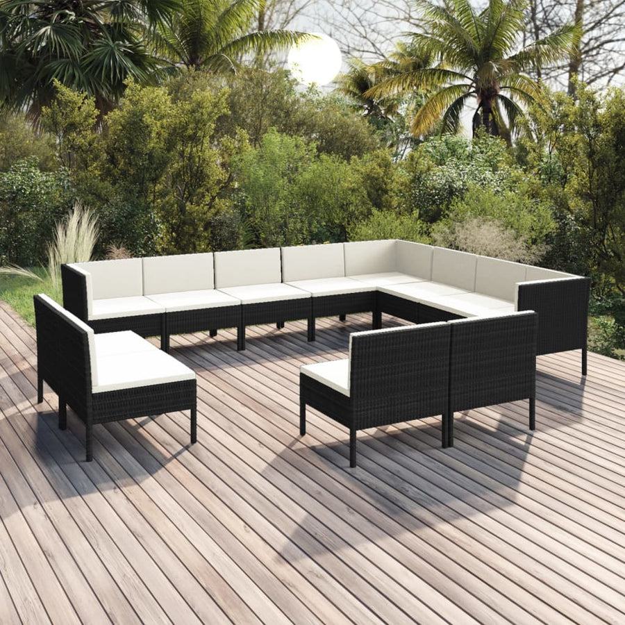 12-Delige Loungeset Met Kussens Poly Rattan Zwart 1