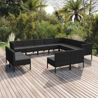 2-Delige Loungeset Met Kussens Poly Rattan Zwart 3x hoek + 9x midden