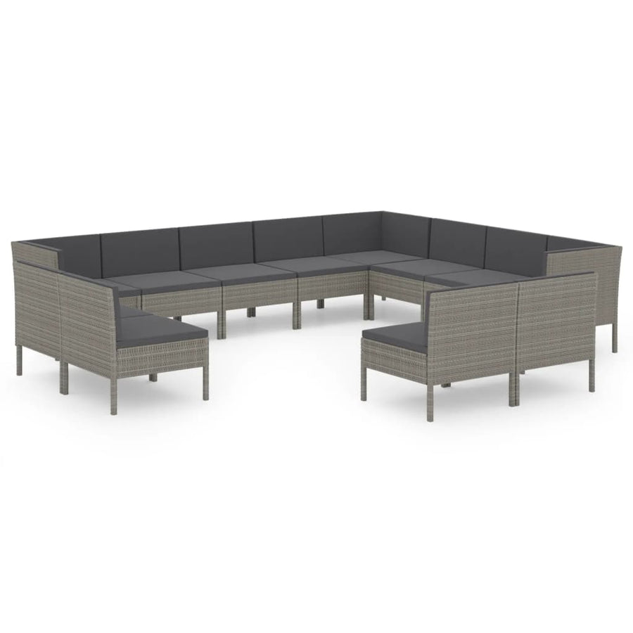 2-Delige Loungeset Met Kussens Poly Rattan Grijs 3x hoek + 9x midden