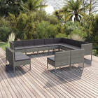 2-Delige Loungeset Met Kussens Poly Rattan Grijs 3x hoek + 9x midden