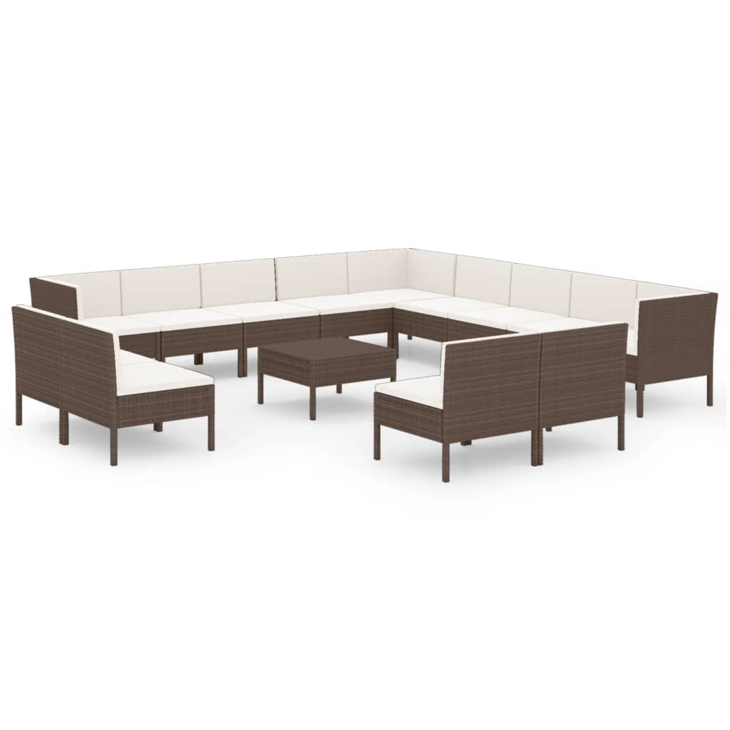 14-Delige Loungeset Met Kussens Poly Rattan Bruin 1