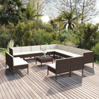 4-Delige Loungeset Met Kussens Poly Rattan Bruin 3x hoek + 10x midden + Tafel