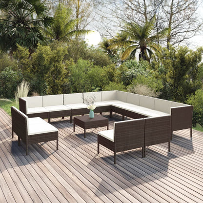 14-Delige Loungeset Met Kussens Poly Rattan Bruin 1