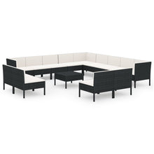 14-delige Loungeset met kussens poly rattan zwart
