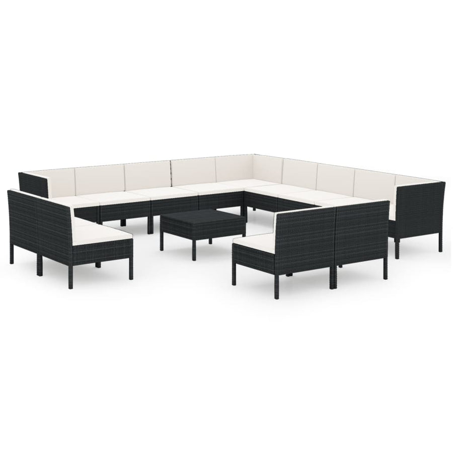 14-delige Loungeset met kussens poly rattan zwart