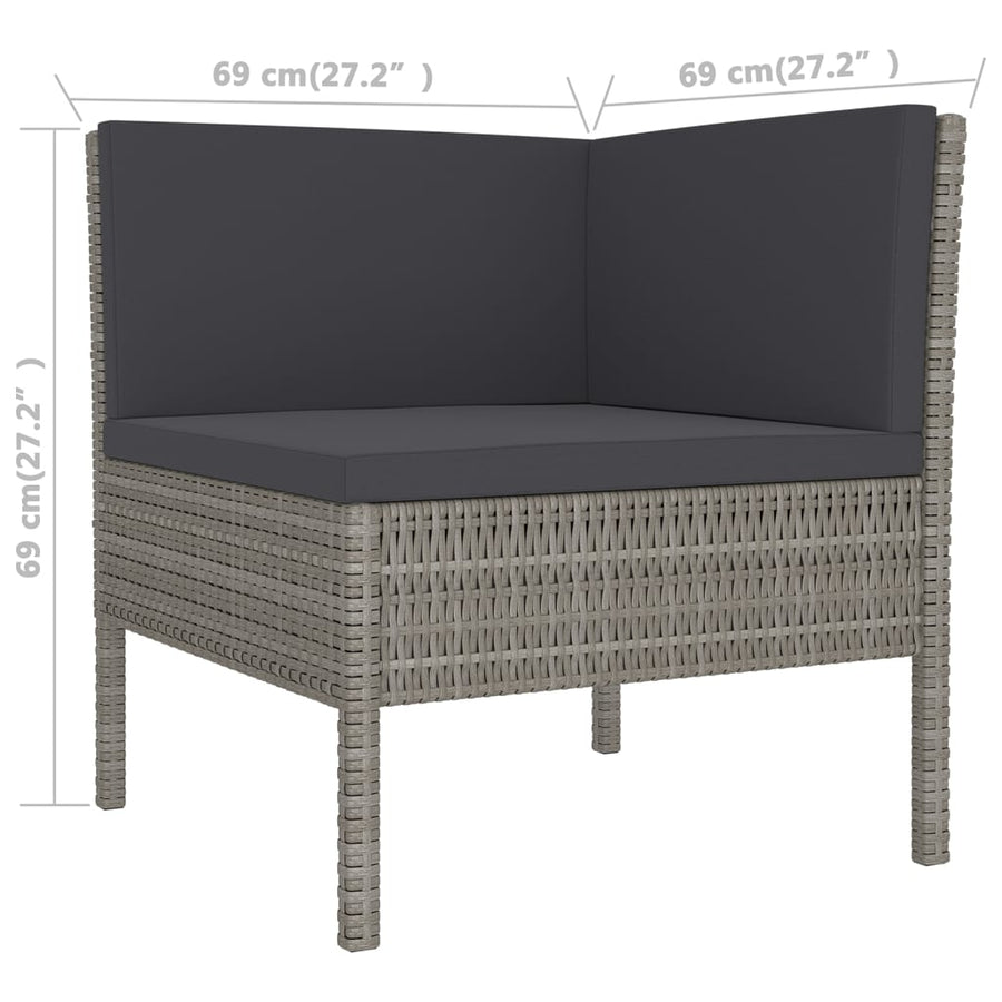 4-Delige Loungeset Met Kussens Poly Rattan Grijs 3x hoek + 10x midden + Tafel
