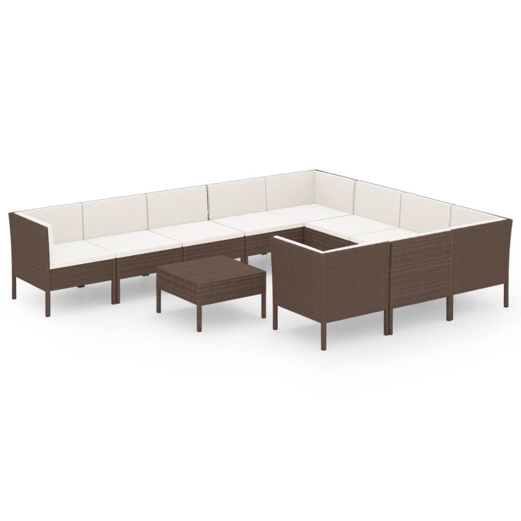 1 Loungeset Met Kussens Poly Rattan Bruin 1