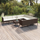 -Delige Loungeset Met Kussens Poly Rattan Bruin 4x hoek + 6x midden + Tafel