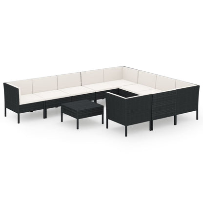 1 Loungeset Met Kussens Poly Rattan Zwart 1
