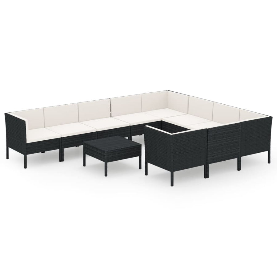 1 Loungeset Met Kussens Poly Rattan Zwart 1