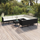 -Delige Loungeset Met Kussens Poly Rattan Zwart 4x hoek + 6x midden + Tafel