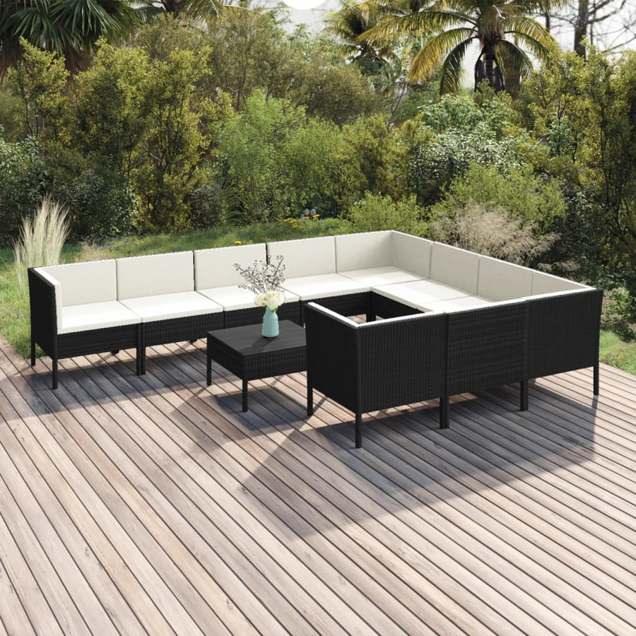 1 Loungeset Met Kussens Poly Rattan Zwart 1