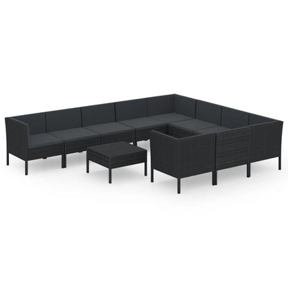 1 Loungeset Met Kussens Poly Rattan Zwart 1