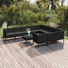 -Delige Loungeset Met Kussens Poly Rattan Zwart 4x hoek + 6x midden + Tafel