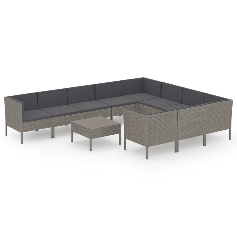 -Delige Loungeset Met Kussens Poly Rattan Grijs 4x hoek + 6x midden + Tafel