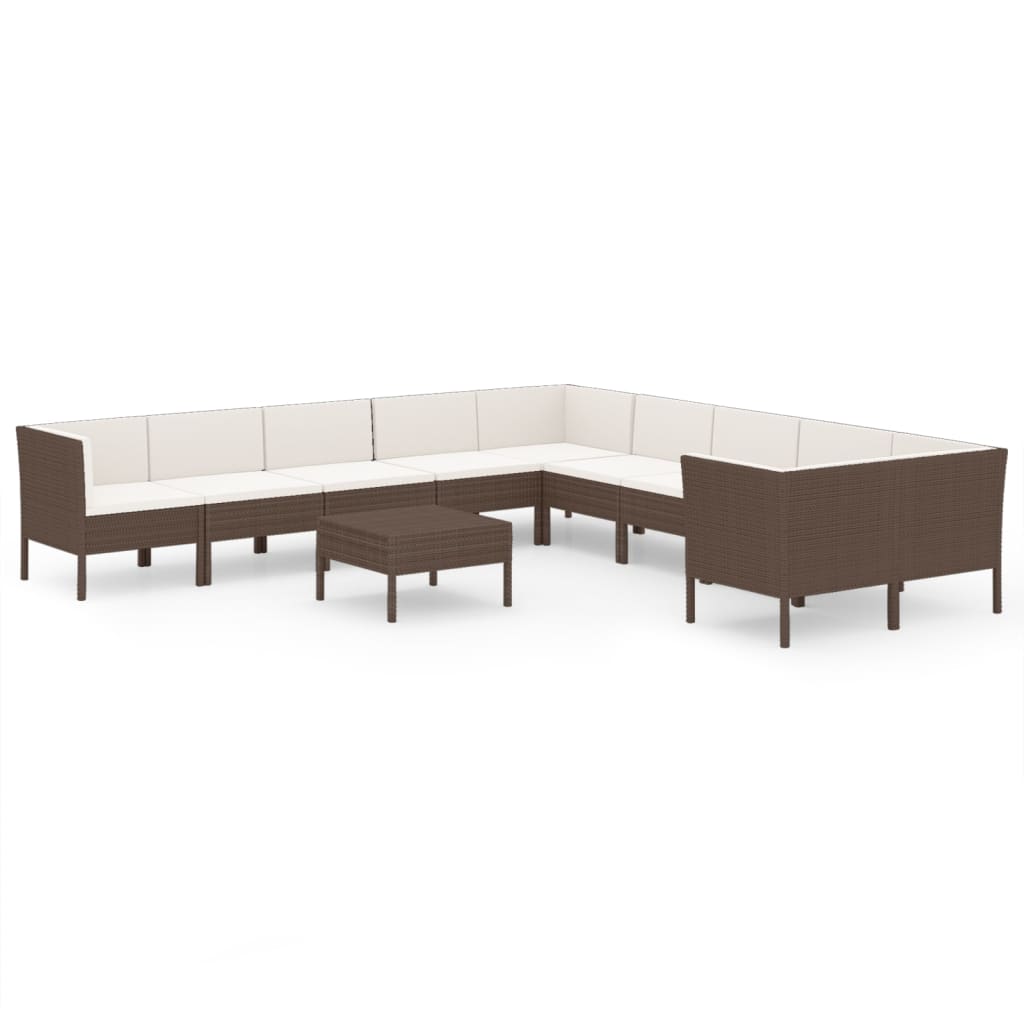 1 Loungeset Met Kussens Poly Rattan Bruin 1