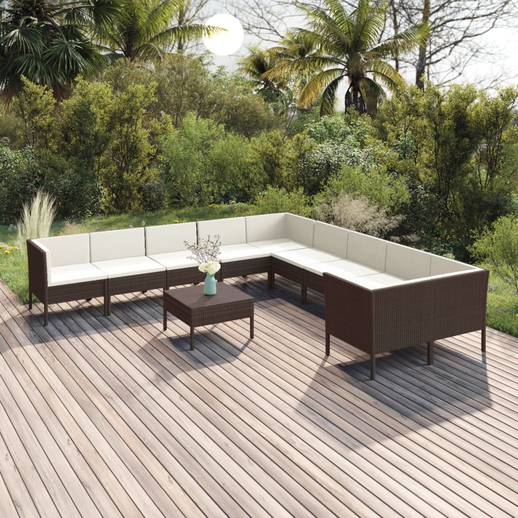 1 Loungeset Met Kussens Poly Rattan Bruin 1
