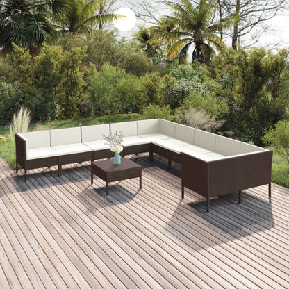 1 Loungeset Met Kussens Poly Rattan Bruin 1
