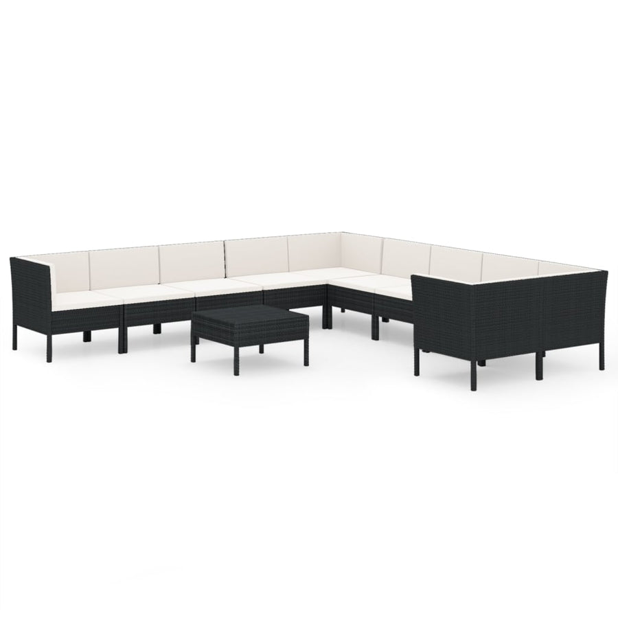 1 Loungeset Met Kussens Poly Rattan Zwart 1