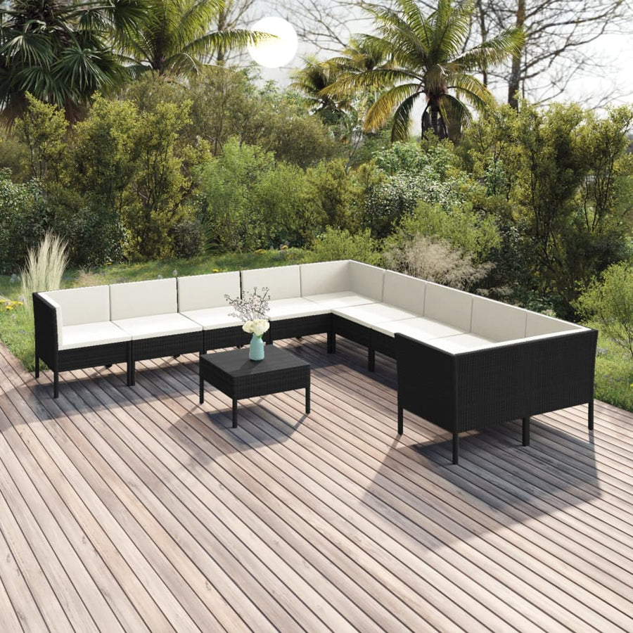 1 Loungeset Met Kussens Poly Rattan Zwart 1