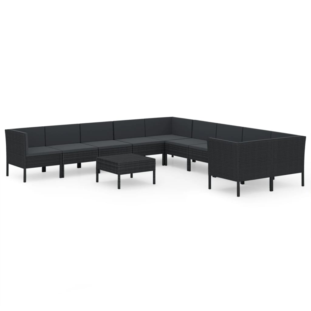 1 Loungeset Met Kussens Poly Rattan Zwart 1