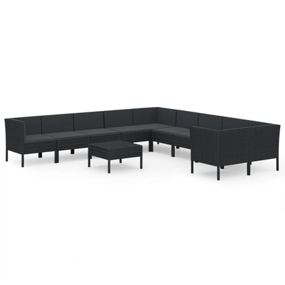 1 Loungeset Met Kussens Poly Rattan Zwart 1